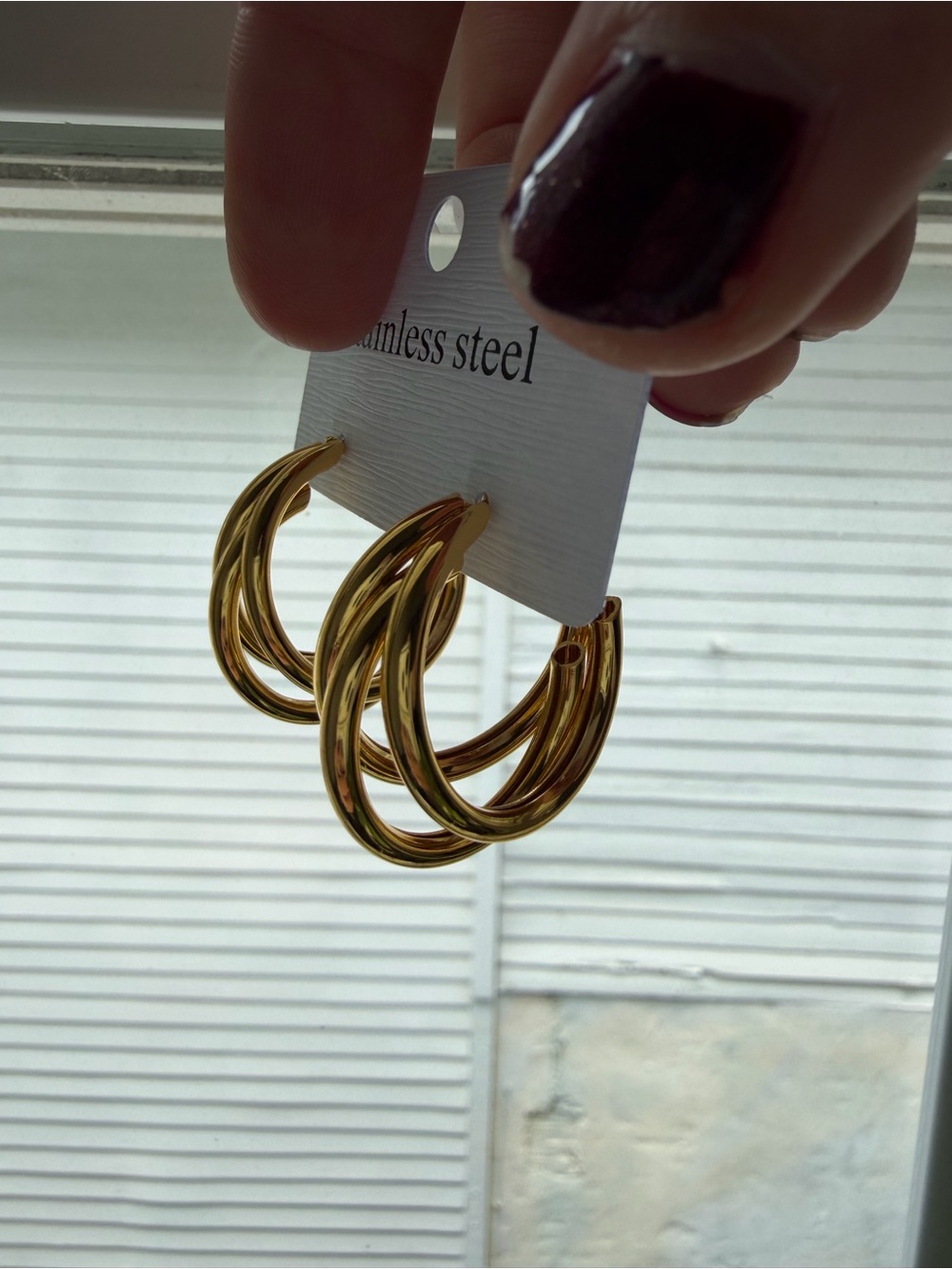 Gold Triple-Loop Hoop Earrings for Women - Polished Gold Finish - Picture 4 of 5